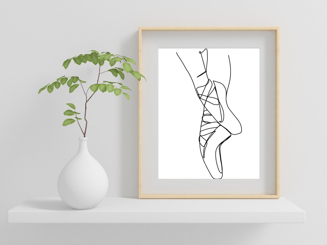 Minimalist Ballerina Slipper Line Art, Art Print - Image 2