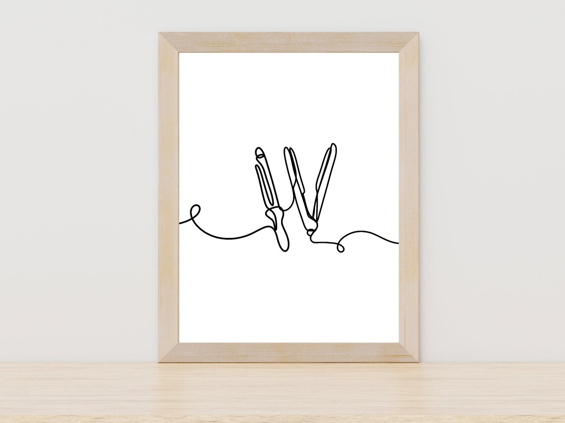 Hair Straightener Beauty Tool Minimalist Single Line Art Poster