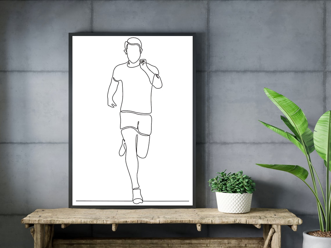 Male Runner One Line Drawing Minimalist Running Sport Fitness Poster - Image 3