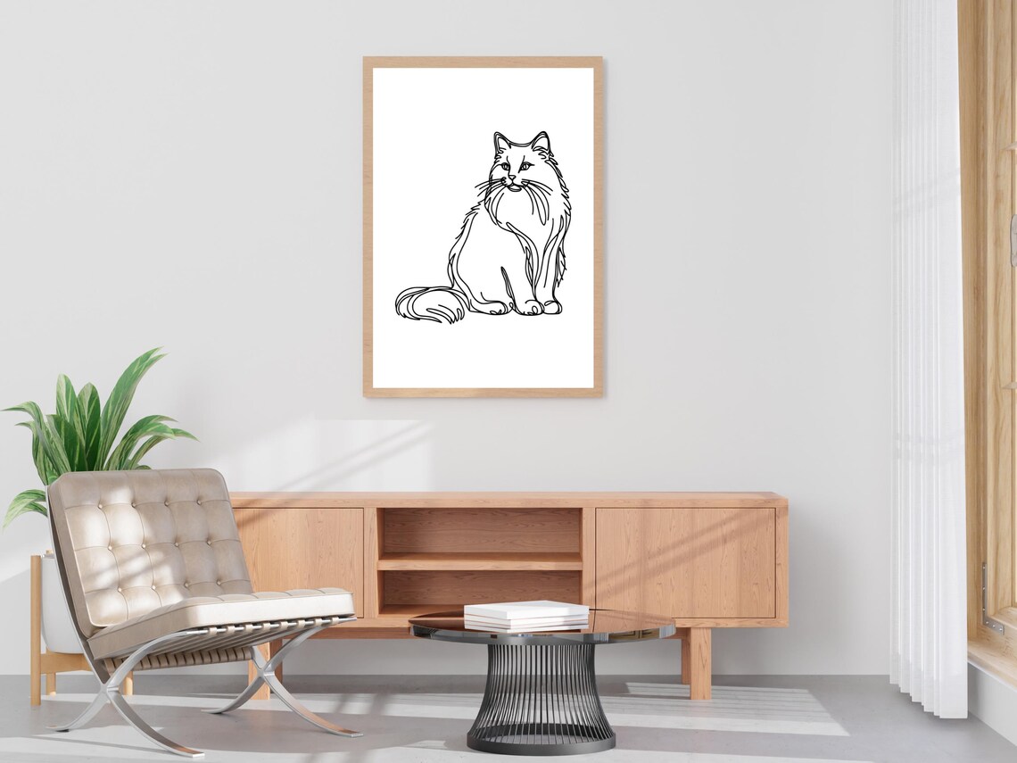 Longhaired Cat One Line Drawing Minimalist Feline Pet Art Poster - Image 4