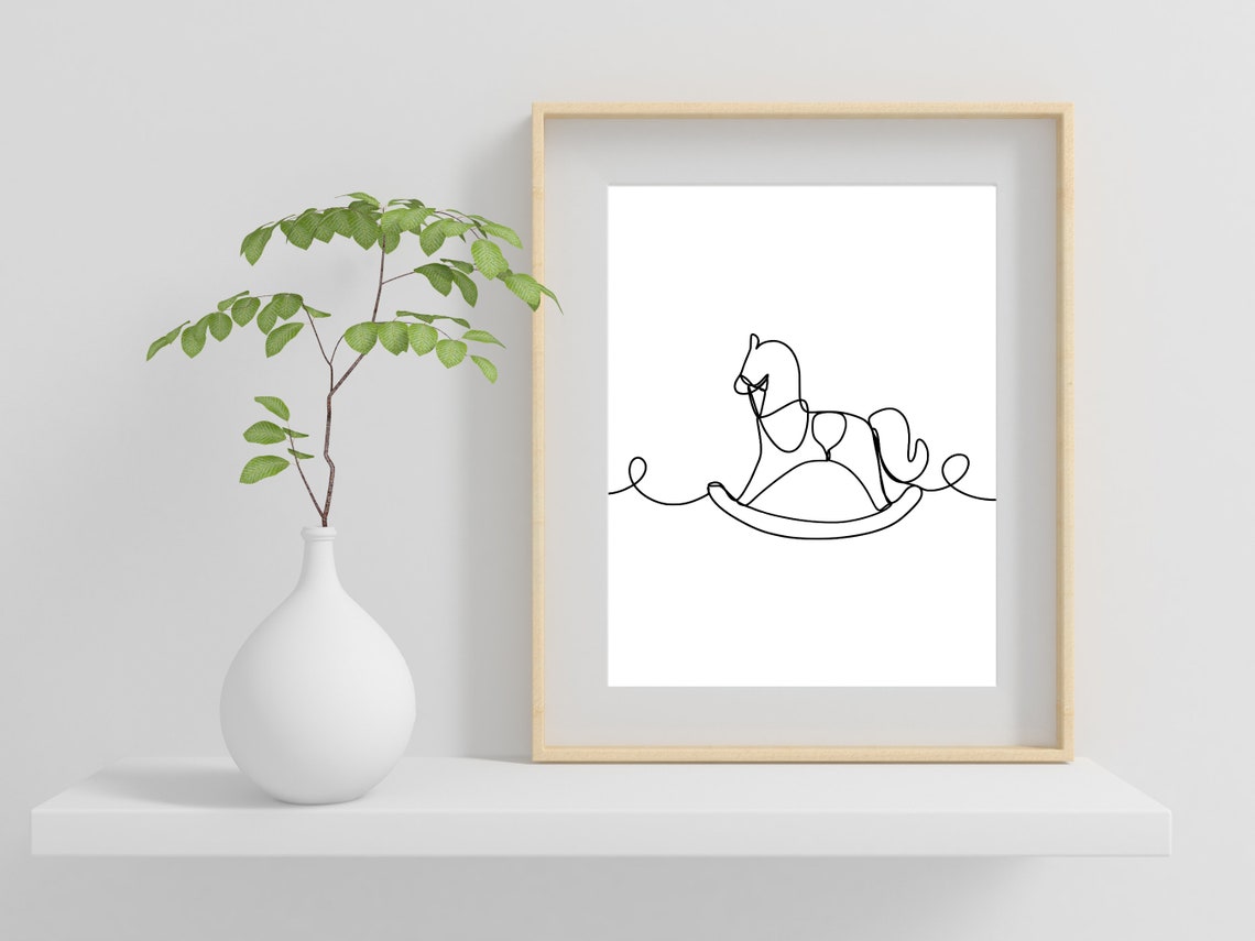 Rocking Horse Continuous Line Drawing Classic Nursery Wall Poster - Image 3