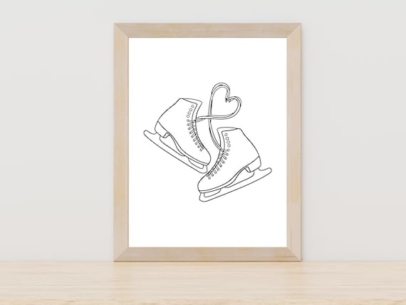 Ice Skates Line Art Figure Skating Drawing Ice Skating Lover Wall Art Ice Skate Wall Decor Skating Sketch Pair Of Ice Skates Artwork