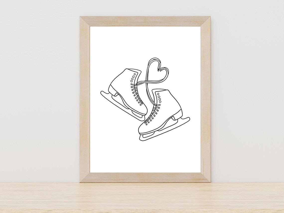 Ice Skates Heart Laces One Line Art Figure Skating Gift Wall Art