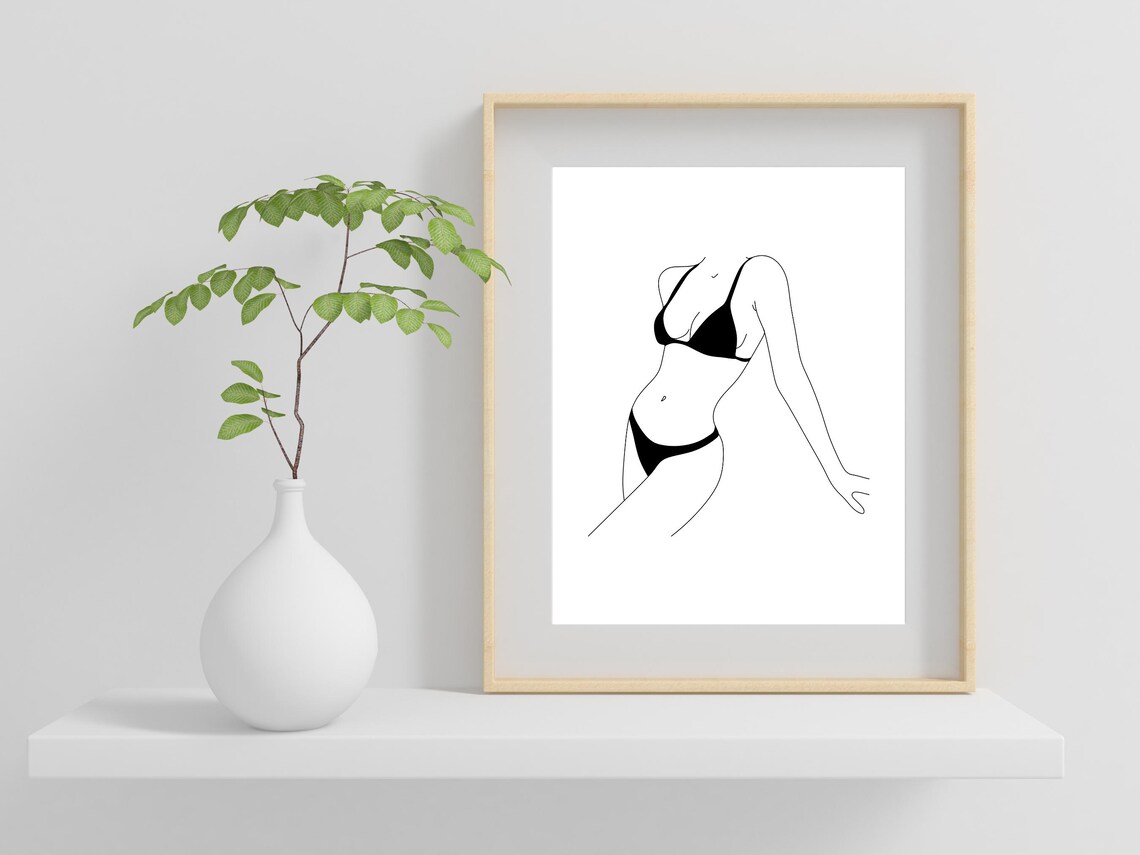 Elegant Female Figure in Swimsuit Minimalist Line Art Poster - Image 2