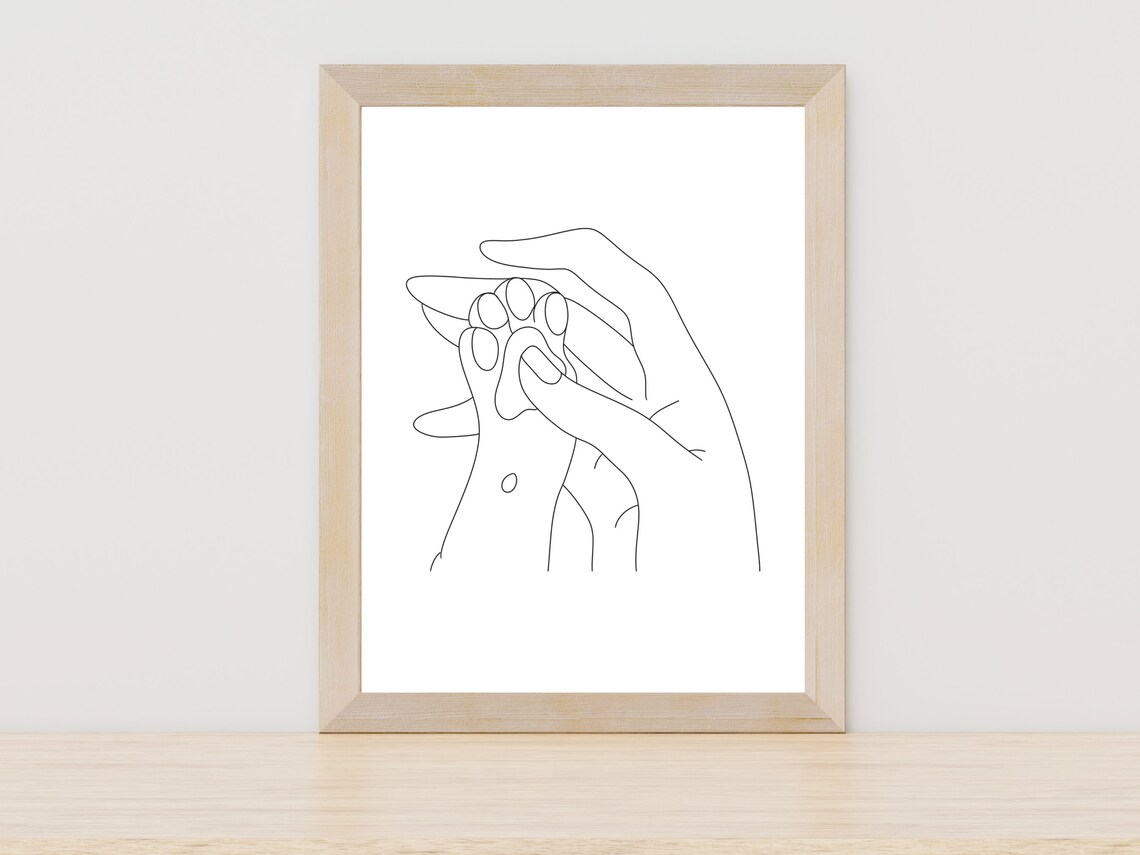 Cat and Dog Paw Line Art Animal Art Print
