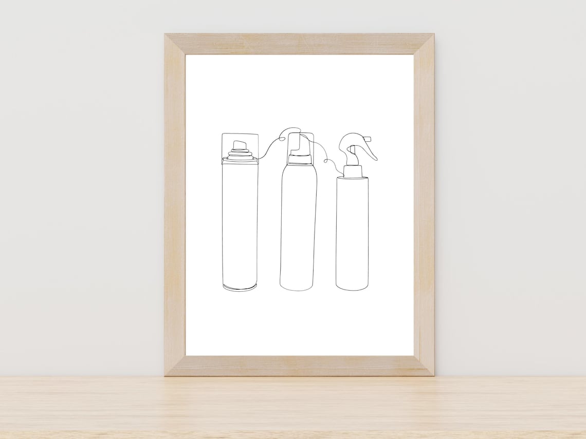 Hairspray Bottles Line Drawing Salon Decor Hairdresser Art Poster