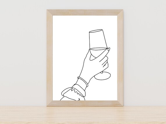 Woman Holding Wine Glass Minimalist Line Art Wine Lover Wall Decor Poster
