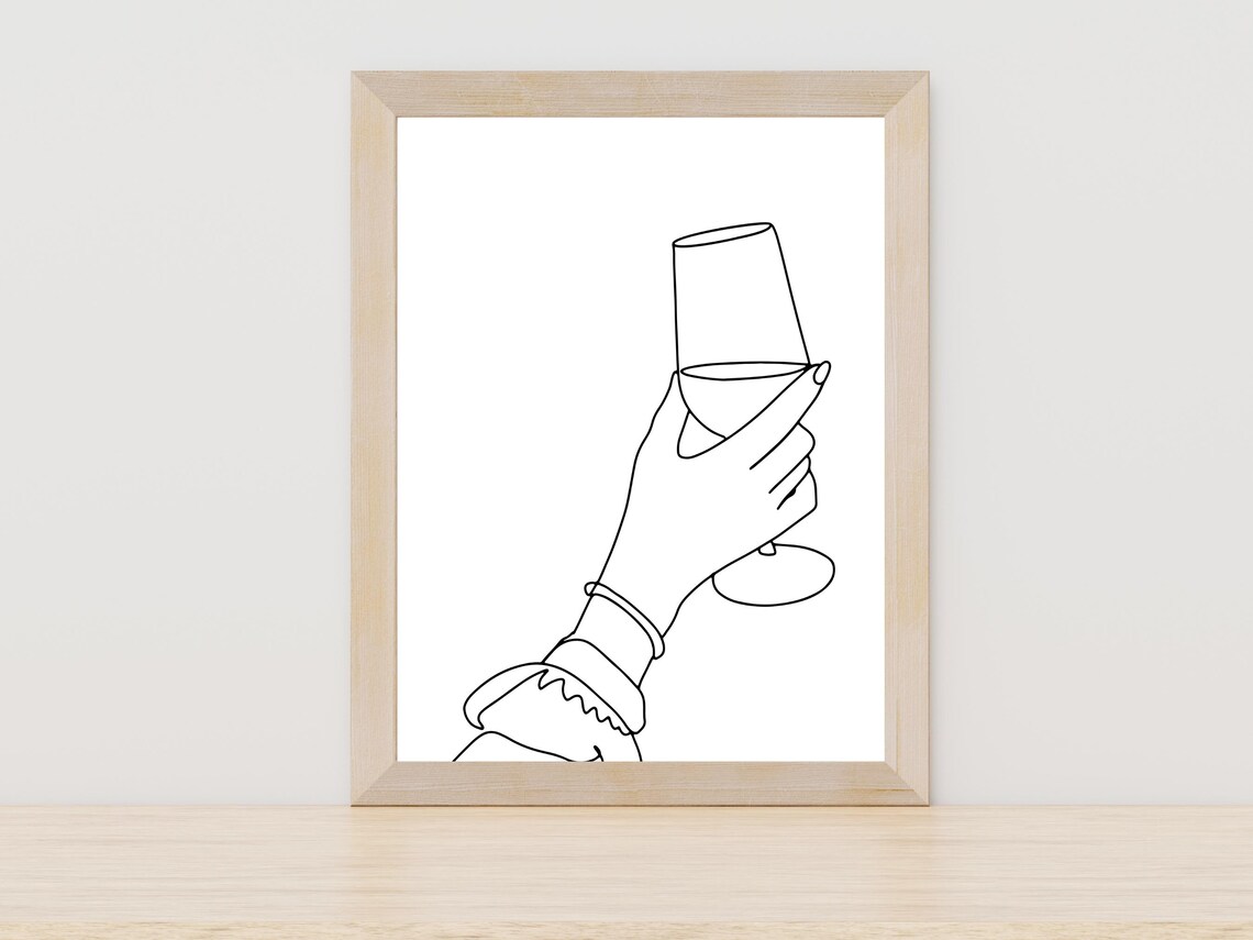 Woman Holding Wine Glass Minimalist Line Art Wine Lover Wall Decor Poster