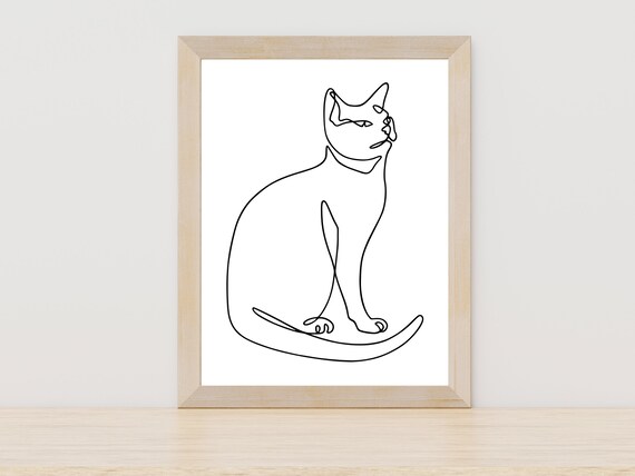 Sitting Cat Profile One Line Drawing Minimalist Pet Lover Gift Poster