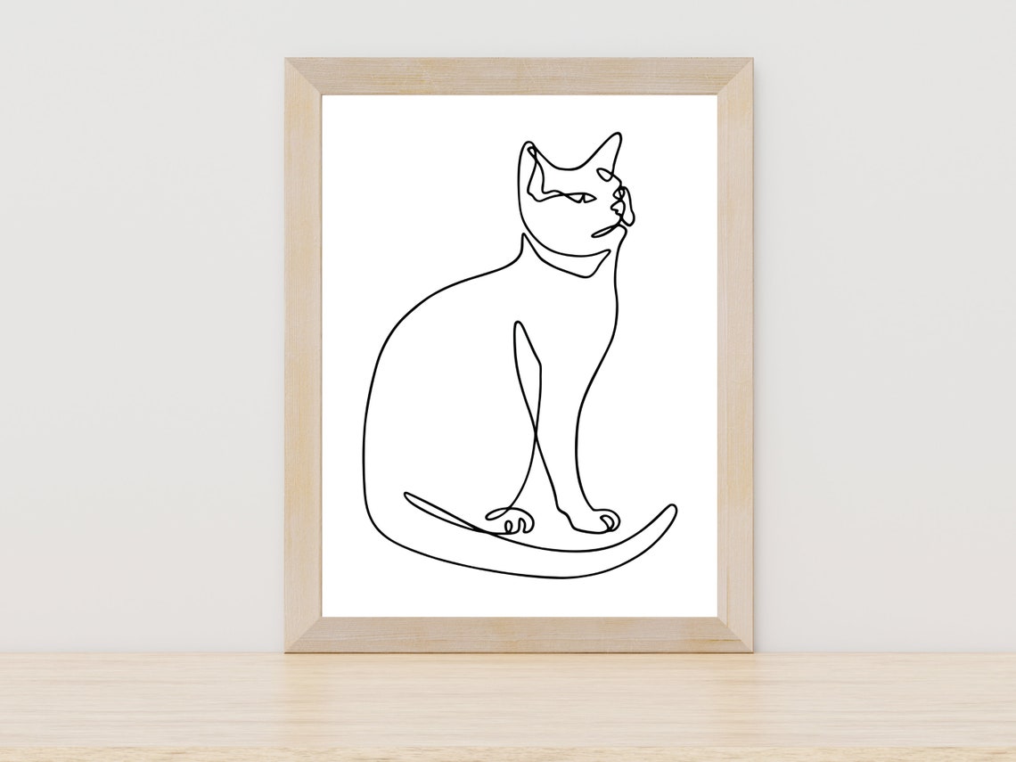 Sitting Cat Profile One Line Drawing Minimalist Pet Lover Gift Poster