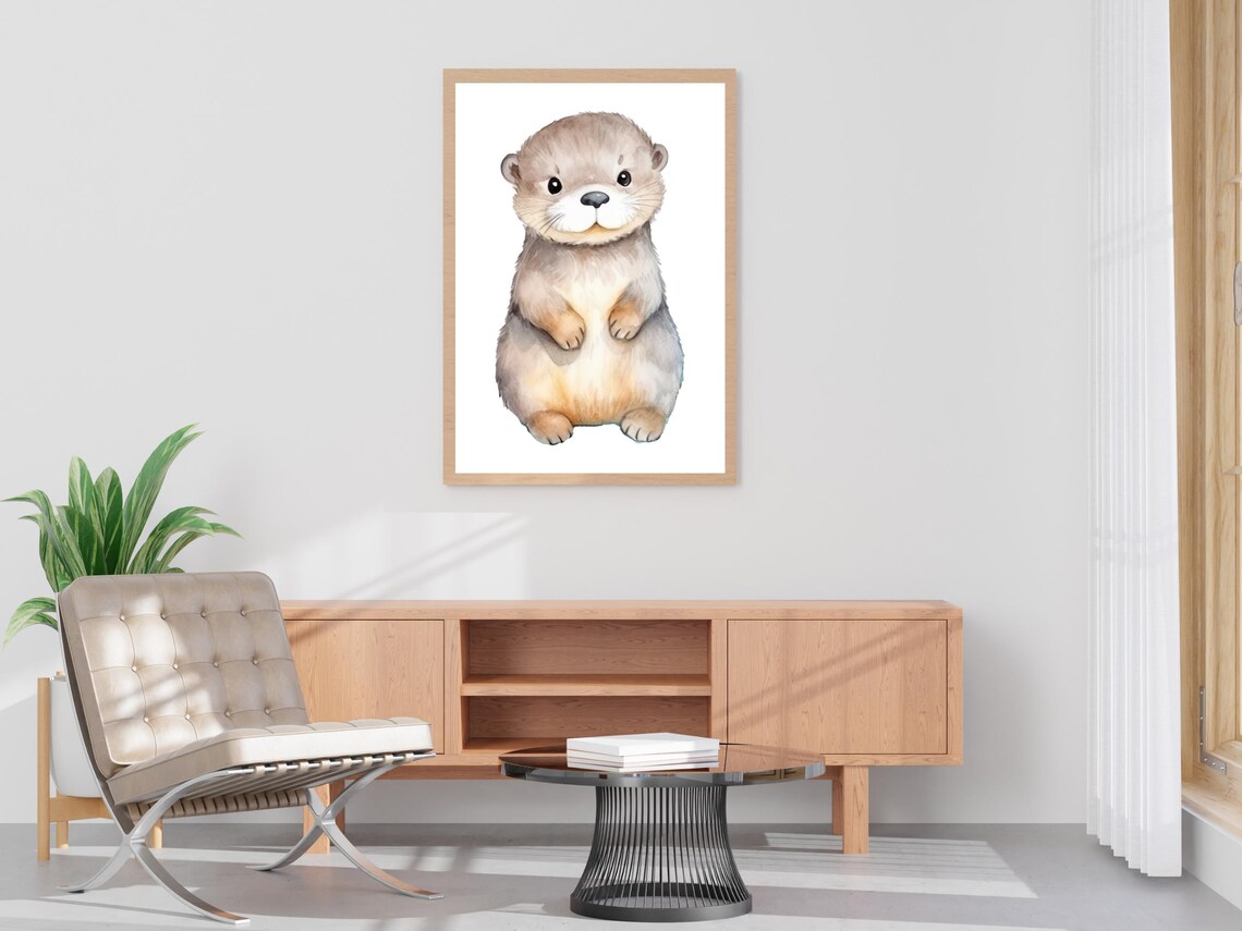 Sweet Little Baby Otter Watercolor Nursery Animal Art Poster - Image 4