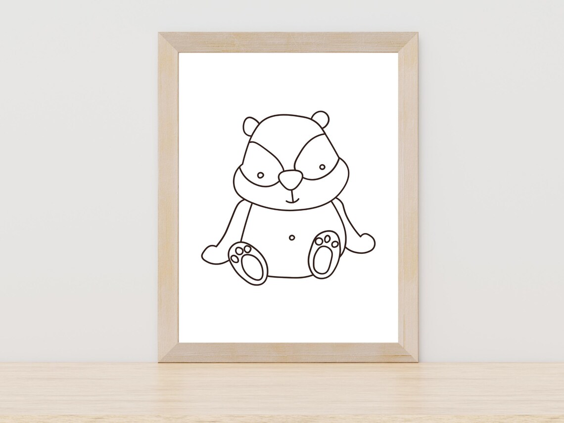 Cute Cartoon Baby Bear Line Drawing Nursery Animal Kids Wall Art