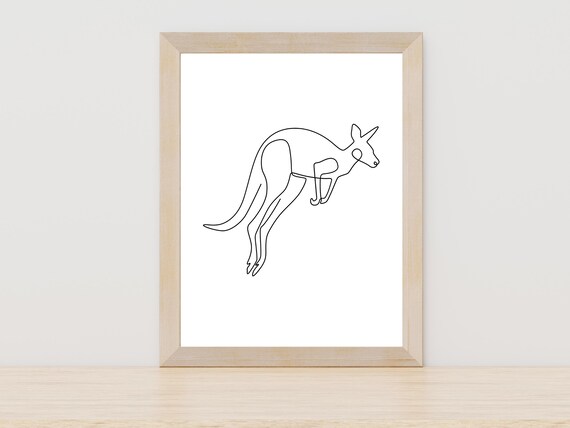 Hopping Kangaroo One Line Drawing Minimalist Australian Animal Poster