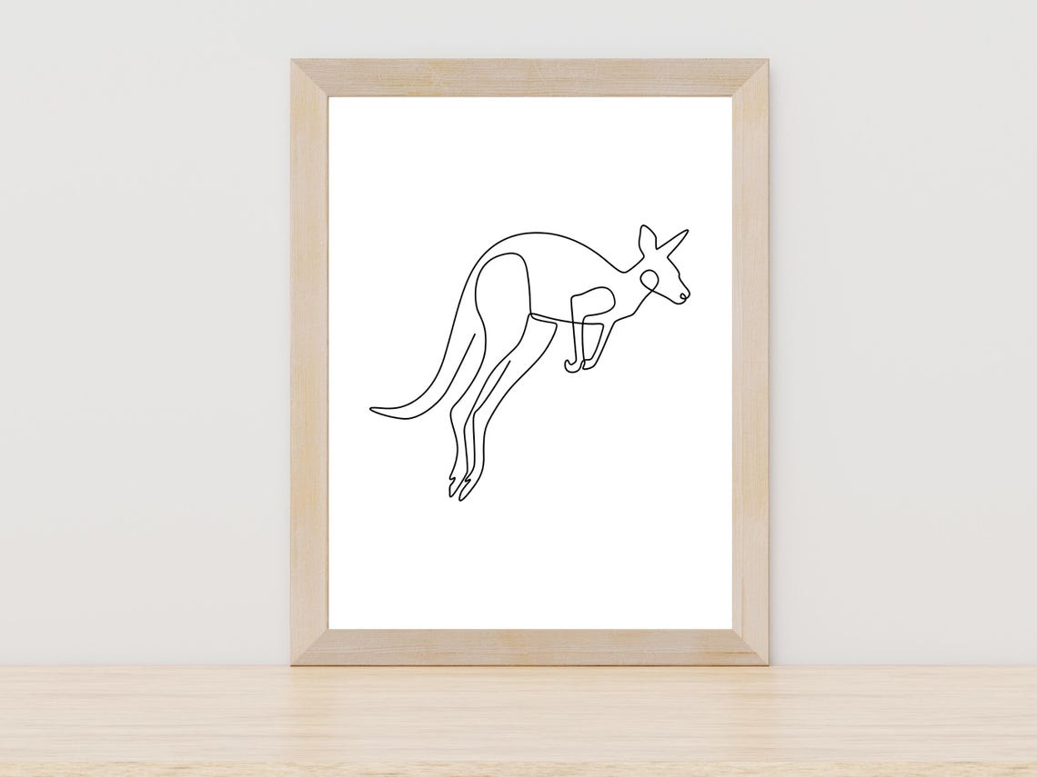 Hopping Kangaroo One Line Drawing Minimalist Australian Animal Poster