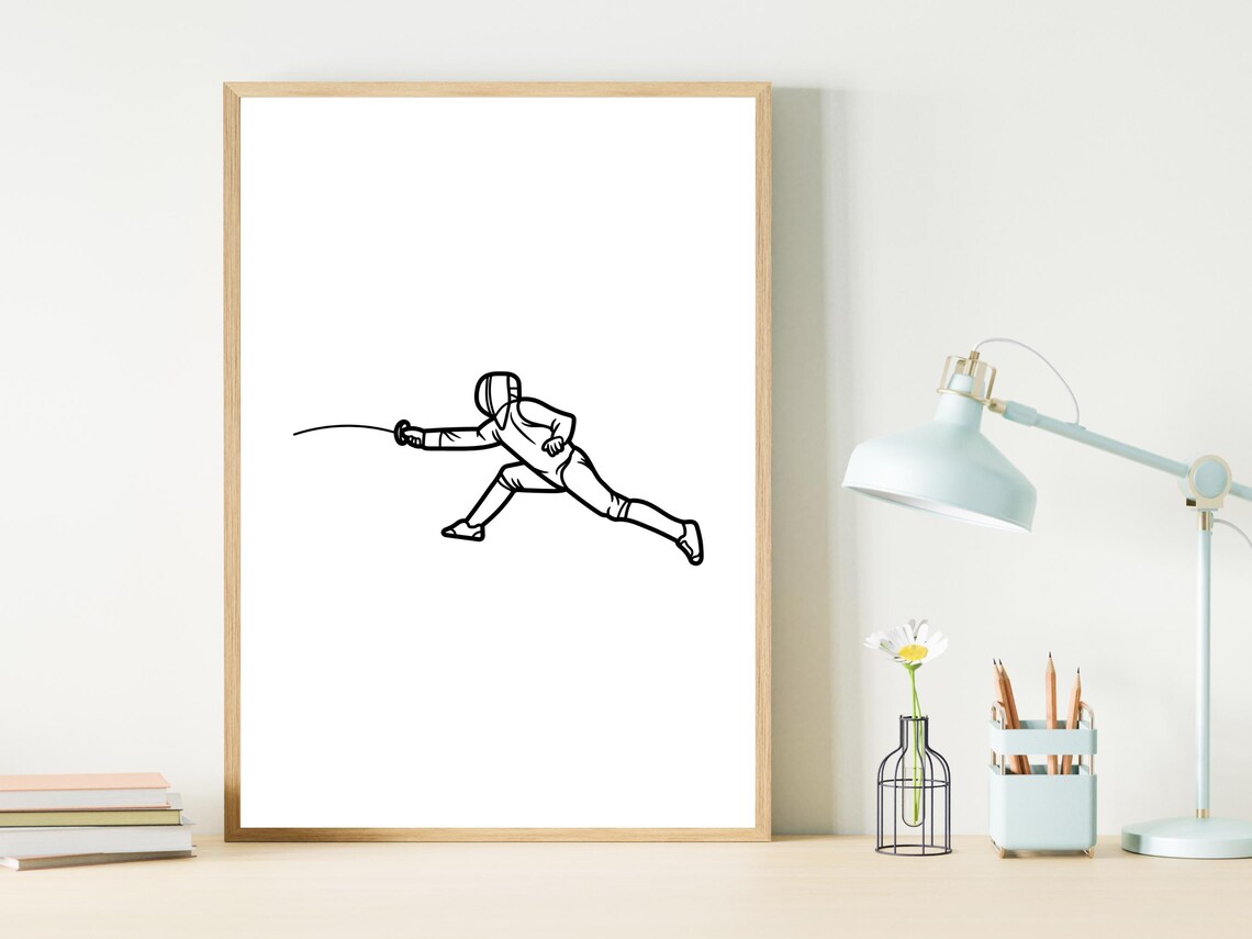 Fencing Line Art Minimalist Fencer Art Print - Image 2