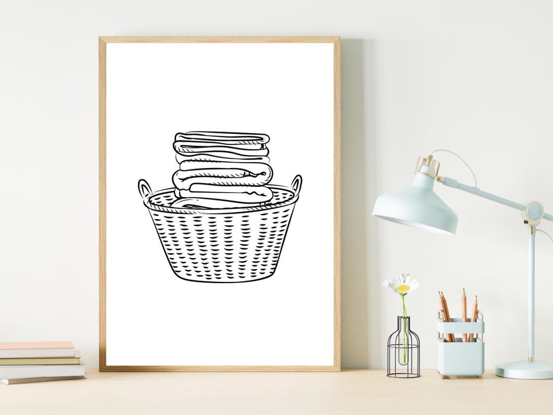 Laundry Basket Line Art Minimal Home Decor Cozy Gift Wall Art - Image 2