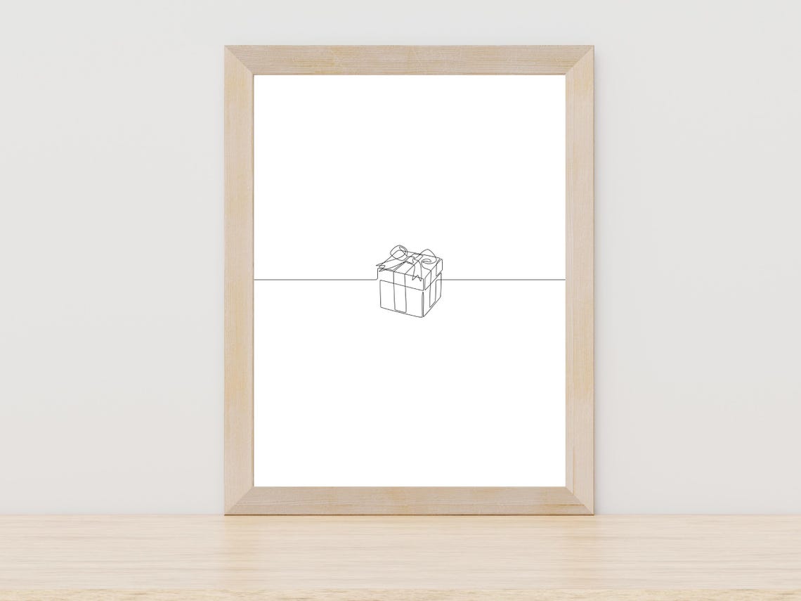 Single Line Art Gift Box with Bow Minimalist Christmas Wall Art Decor