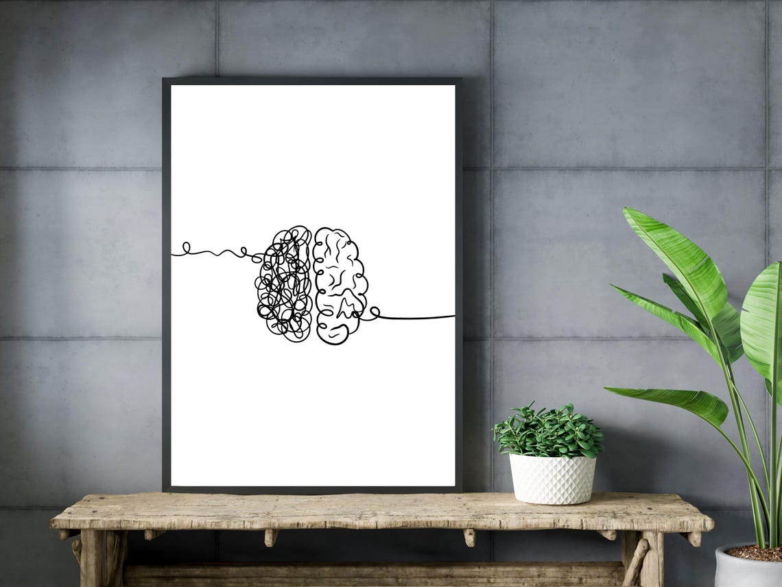 Brain Line Drawing Minimalist Mental Health Mindfulness Art Print - Image 3