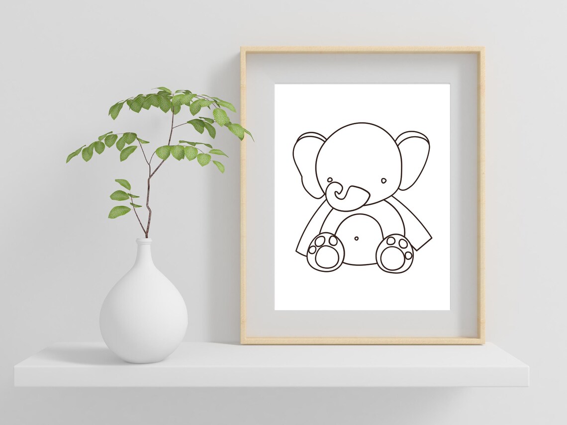 Baby Elephant Cartoon Line Art Cute Nursery Kids Room Decor Poster - Image 2