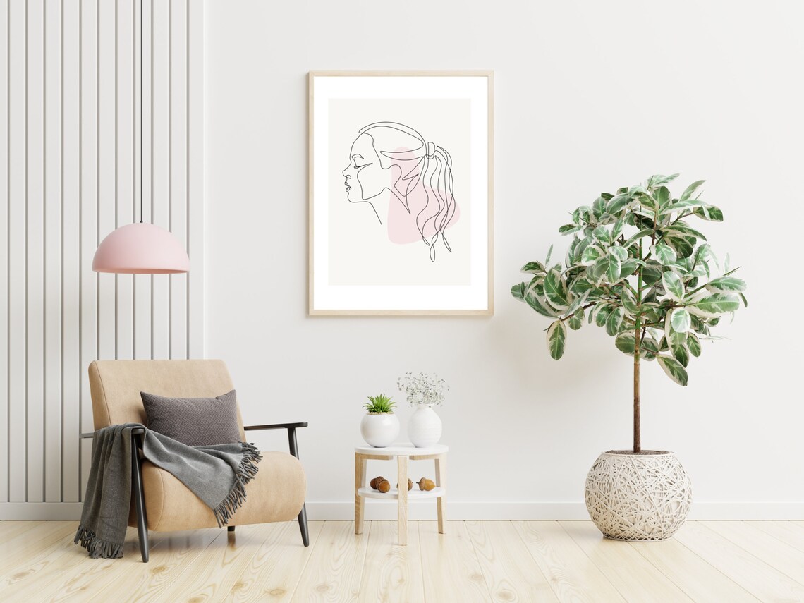 Woman Ponytail Profile Single Line Art Feminine Beauty Poster - Image 2