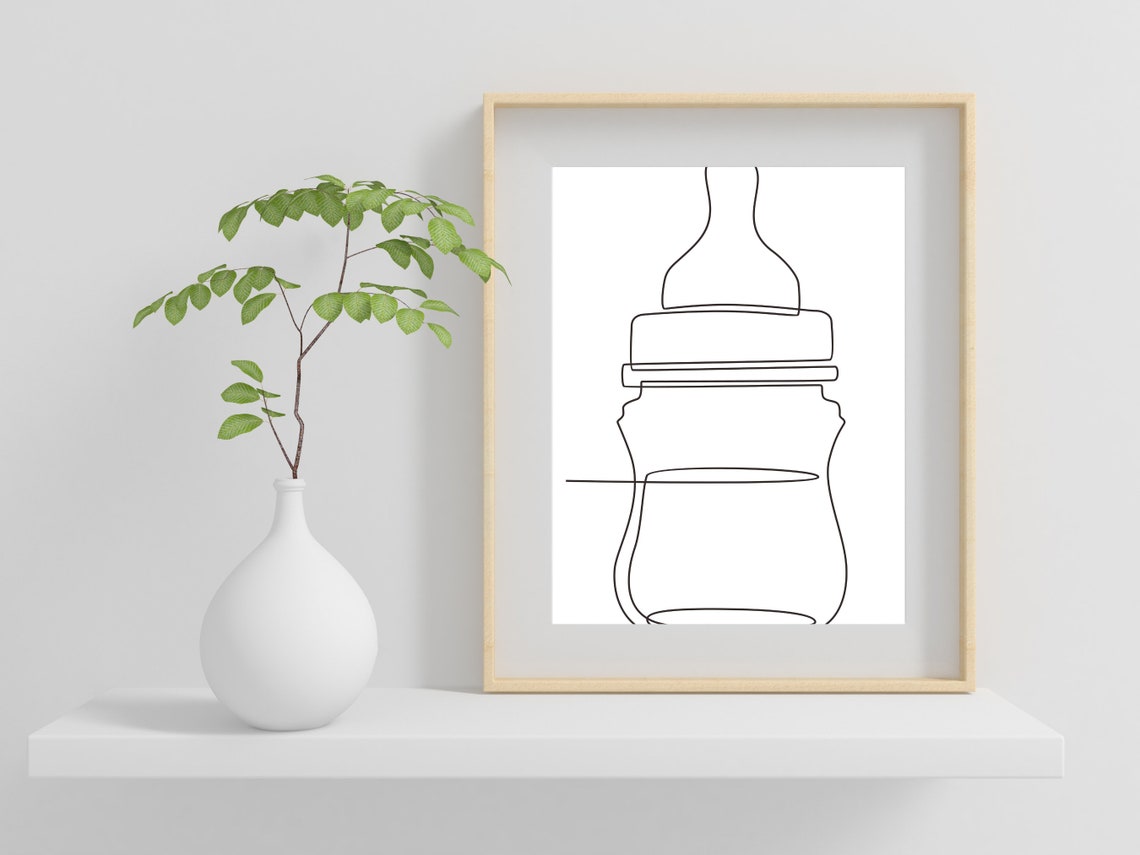 Baby Bottle Line Art Nursery Line Art Nursery Line Drawing Family Line Drawing Mother Baby Line Art Nursery Decor Family Line Art Motherhood - Image 2