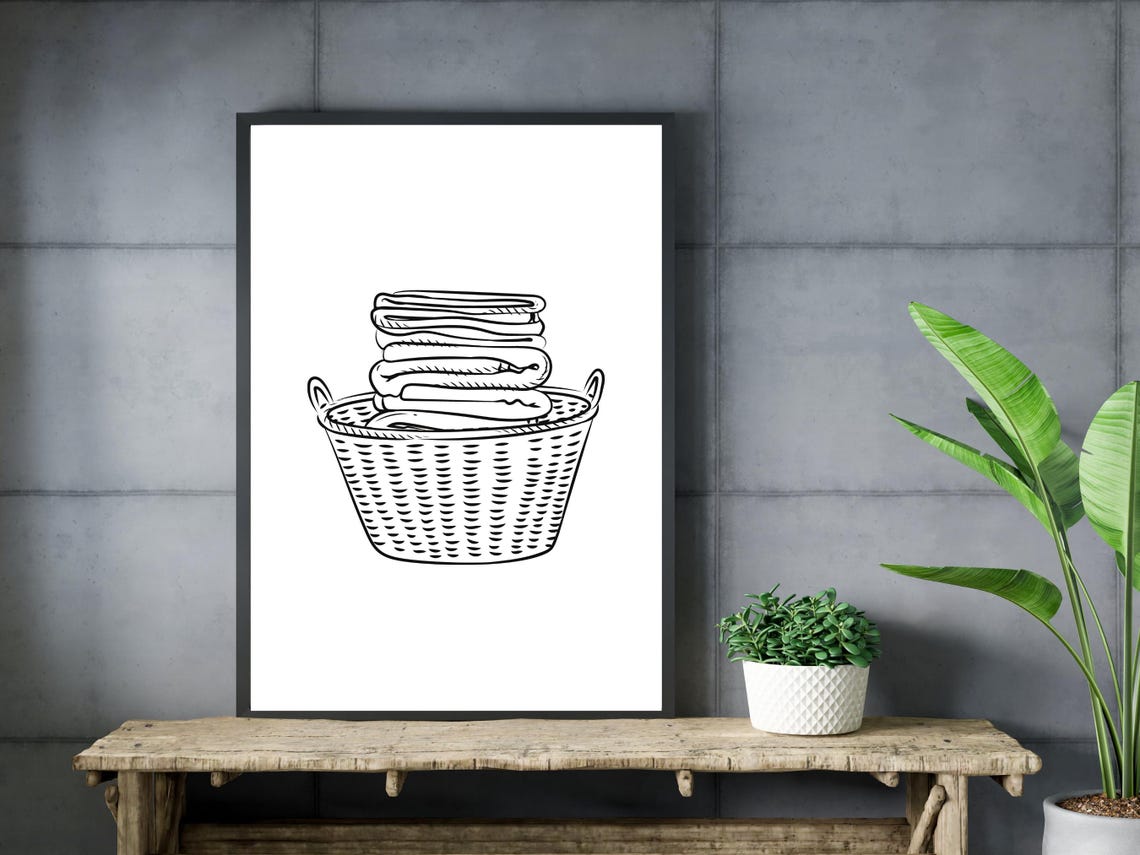 Laundry Basket Line Art Minimal Home Decor Cozy Gift Wall Art - Image 3