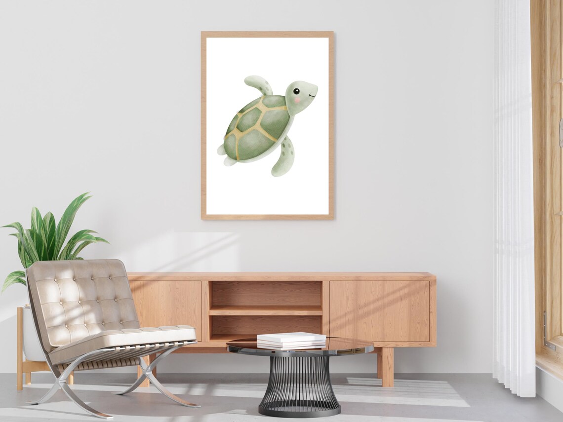 Turtle Watercolor Painting Nursery Wall Decor - Image 4