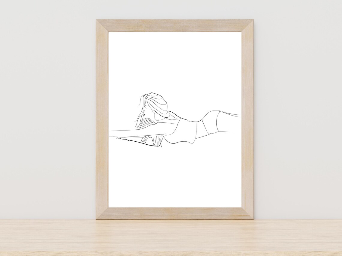 Woman Lying in Swimsuit Minimalist Line Art Beach Decor Poster