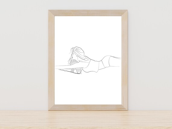 Woman Lying in Swimsuit Minimalist Line Art Beach Decor Poster