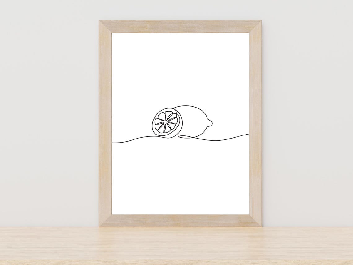 Minimalist Lemon One Line Drawing Citrus Kitchen Wall Decor Poster