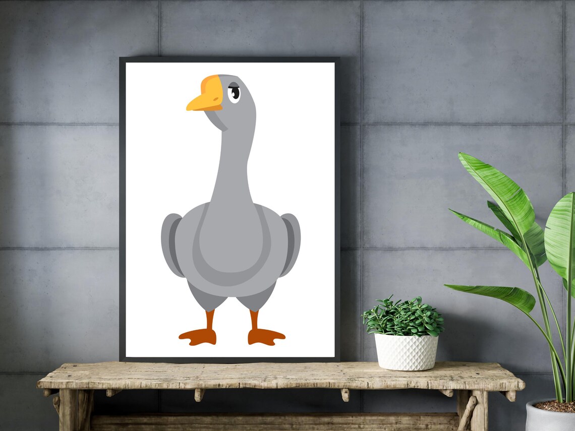 Cute Cartoon Goose Bird Illustration Nursery Animal Kids Wall Art - Image 3