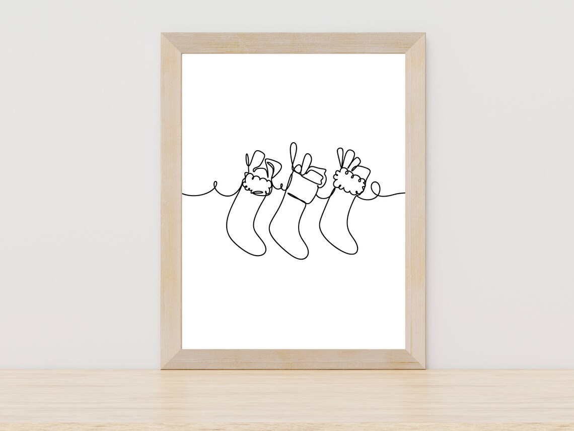 Christmas Stockings One Line Drawing Minimalist Holiday Art Poster