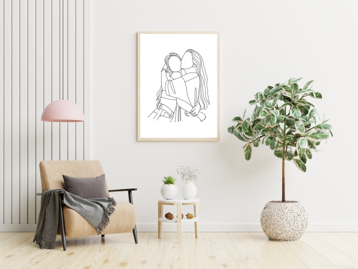Two Women Embracing Minimalist Line Art Friendship Pride Poster - Image 4