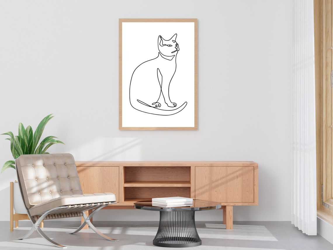 Sitting Cat Profile One Line Drawing Minimalist Pet Lover Gift Poster - Image 3