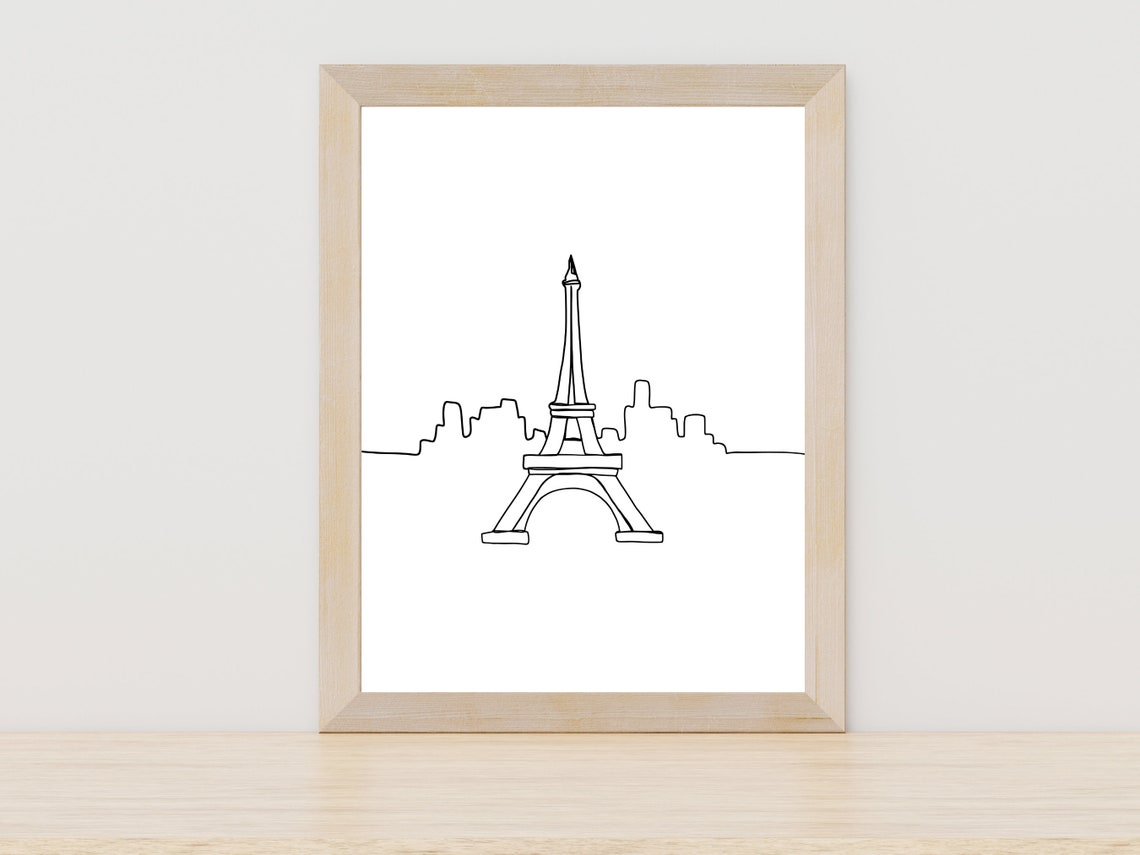 Iconic Eiffel Tower Paris Skyline Minimalist Single Line Art Poster