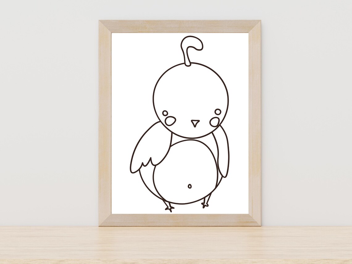 Cute Kawaii Baby Bird Line Art Nursery Animal Drawing Poster
