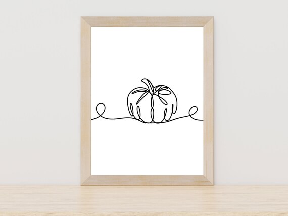 Continuous Line Pumpkin With Swirls Fall Harvest Kitchen Poster