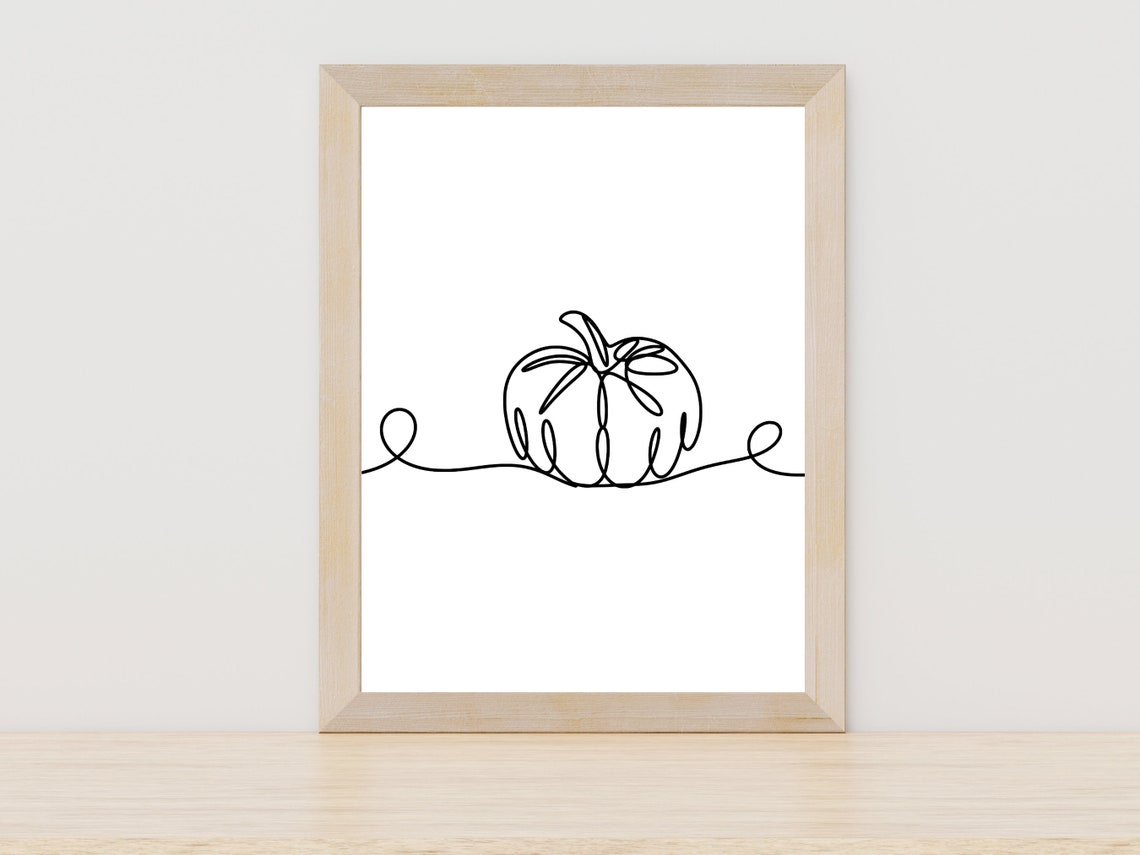 Continuous Line Pumpkin With Swirls Fall Harvest Kitchen Poster