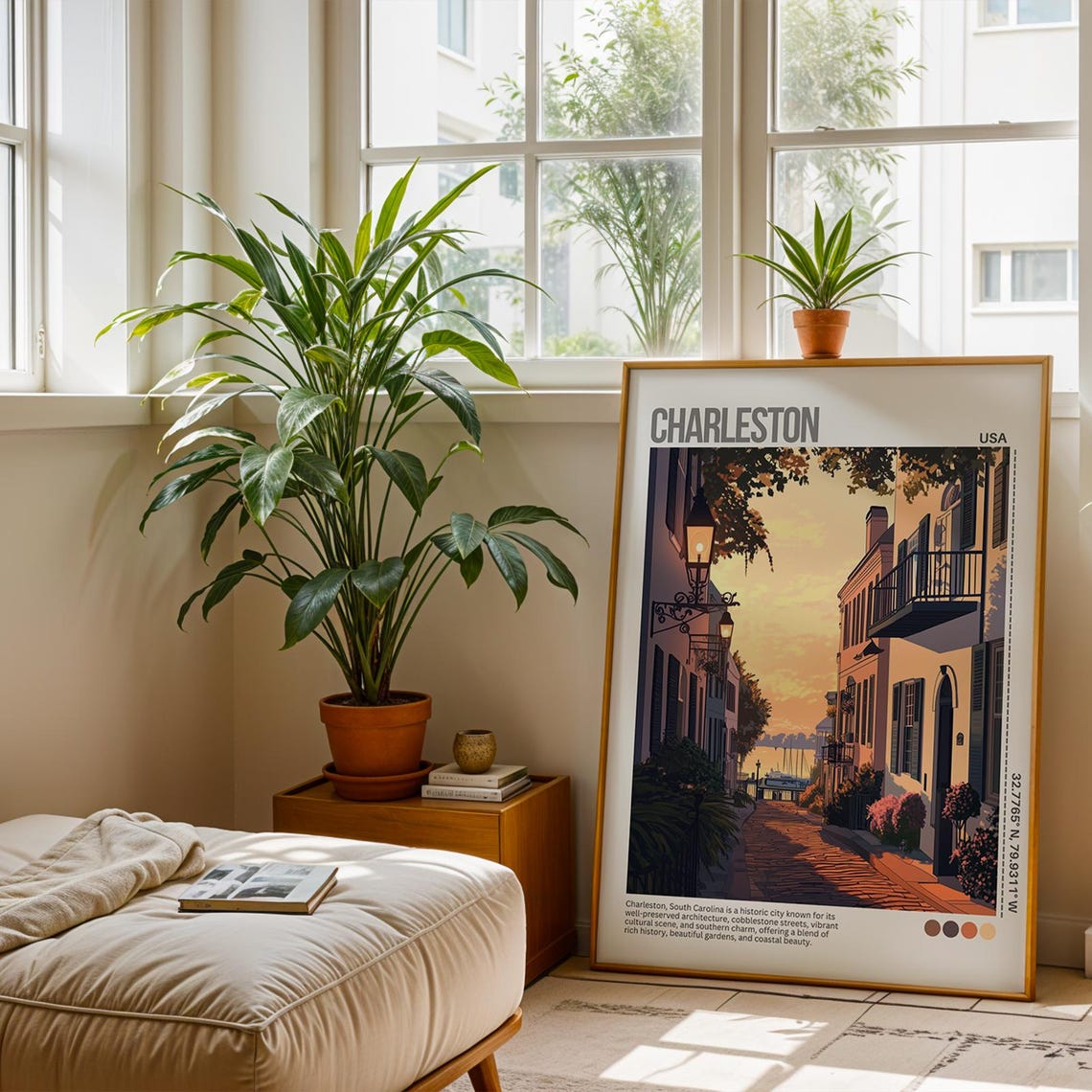 Charleston South Carolina Historic Street Sunset Travel Poster