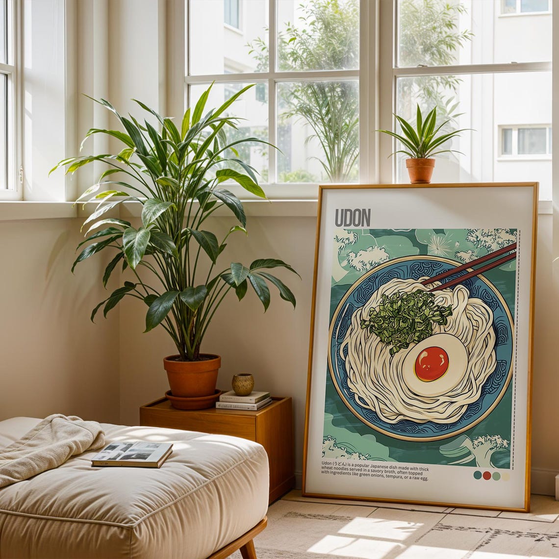 Udon Noodles Soft Egg Japanese Bowl Illustrated Noodle Poster