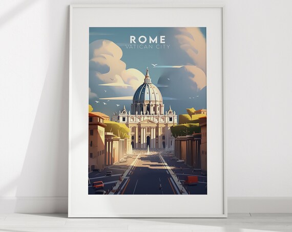 Rome Vatican City St Peters Basilica Dome Vintage Travel Poster