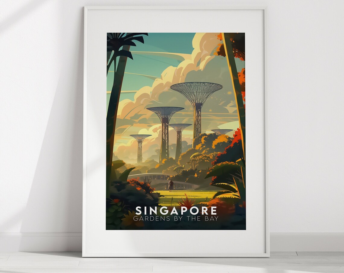 Singapore Gardens By The Bay Supertrees Vintage Travel Poster Art