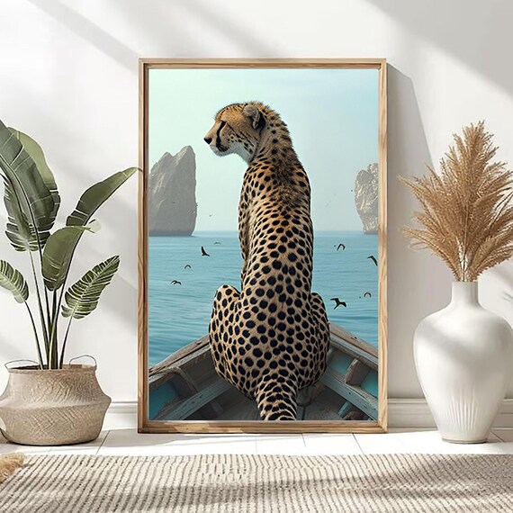 Cheetah Boat Wall Art Surreal For Calm Whimsical Room Decor