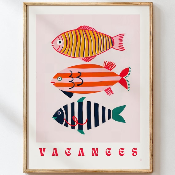 Vacances Striped Fish Trio Retro Coastal Summer Beach Wall Art