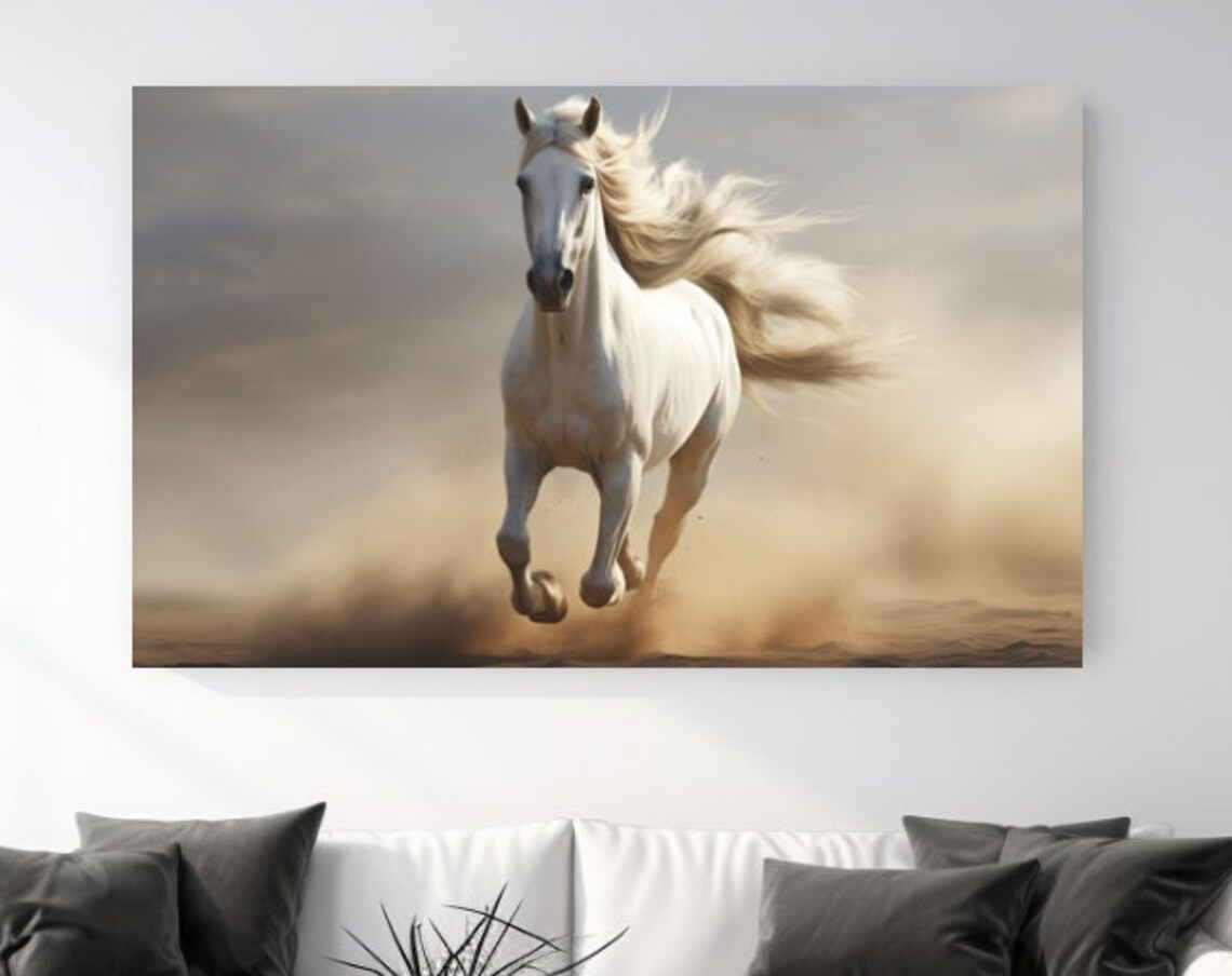 White Running Horse Art Print, Nature Design Christmas