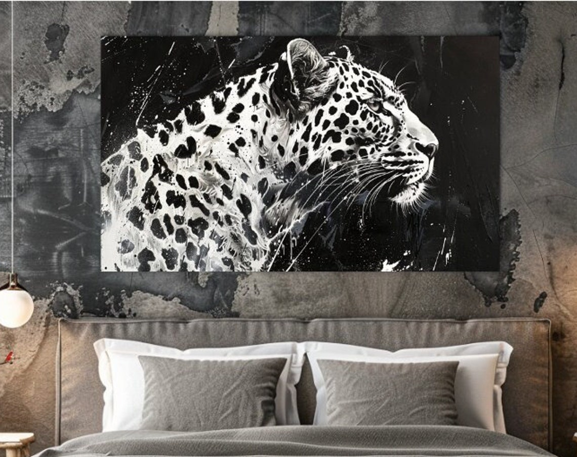 Black And White Leopard Profile Splash Paint Wildlife Animal Poster