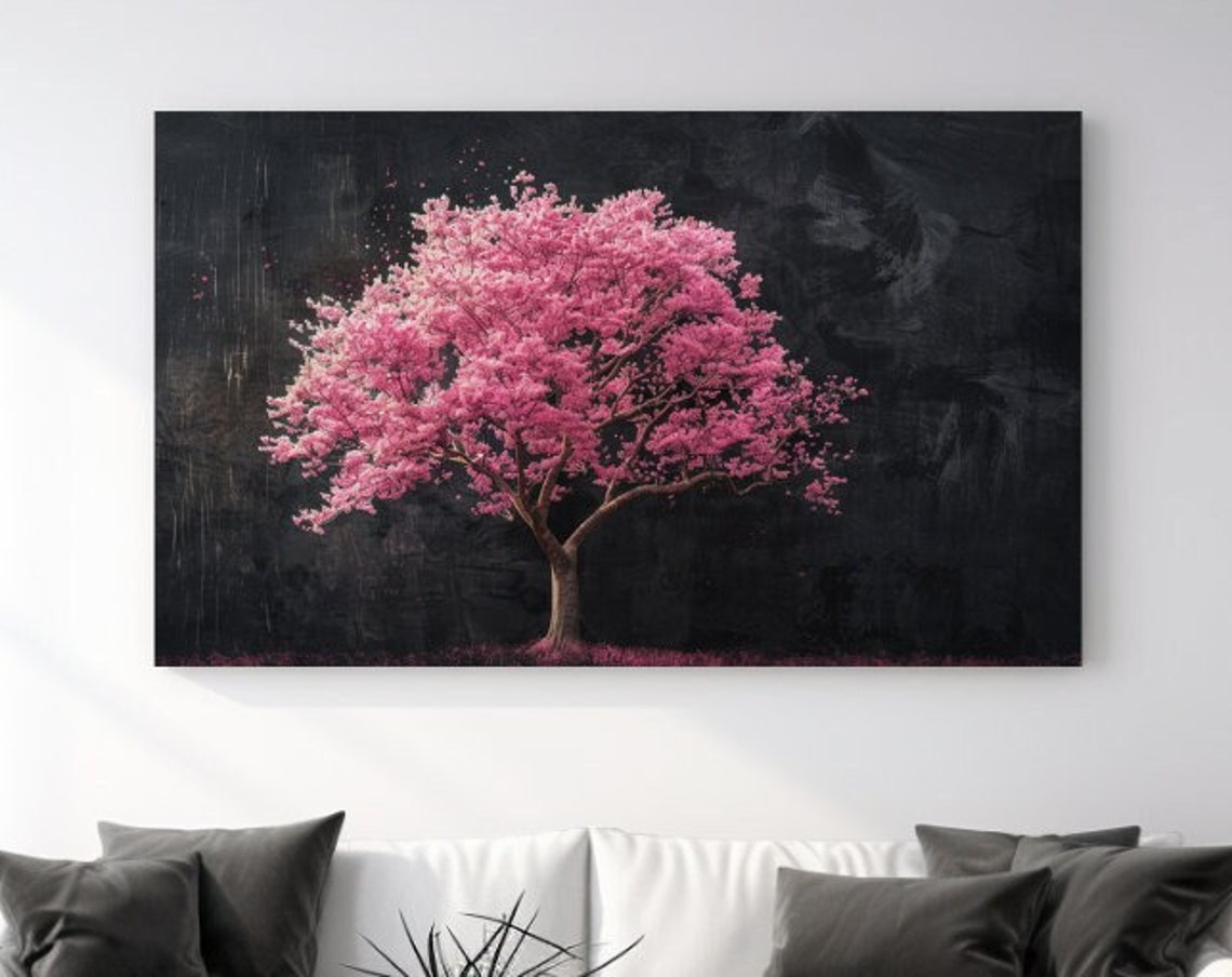 Pink And White Blossom Tree On Dark Textured Romantic Floral Poster