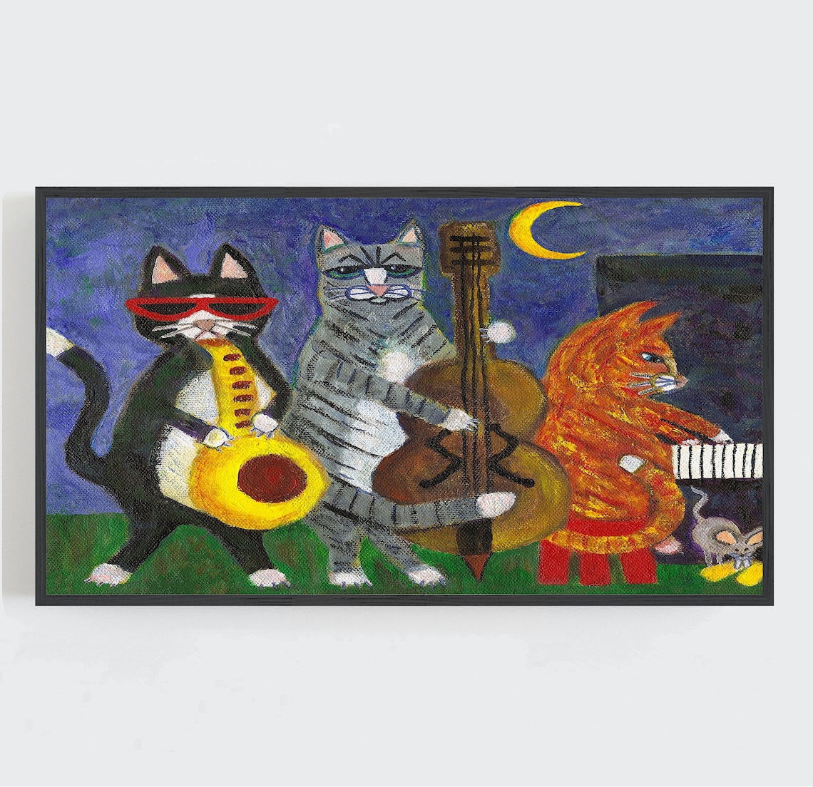 Jazz Cats Art Print, Whimsical Cat Wall Decor