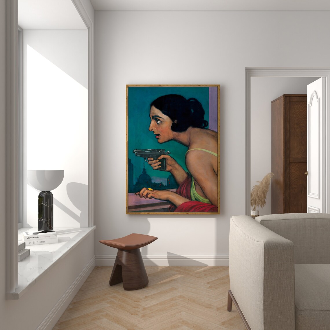 Woman With A Gun Vintage Woman Portrait Art Print - Image 4