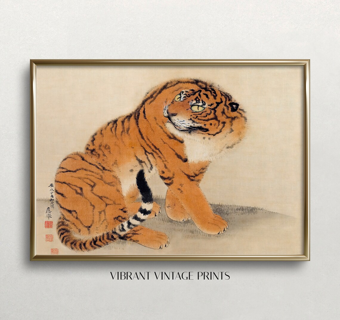 Vintage Tiger Wall Art, Muted Neutral Print